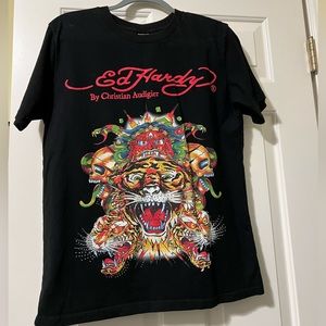 Ed Hardy designer black stud details cool unisex shirt M